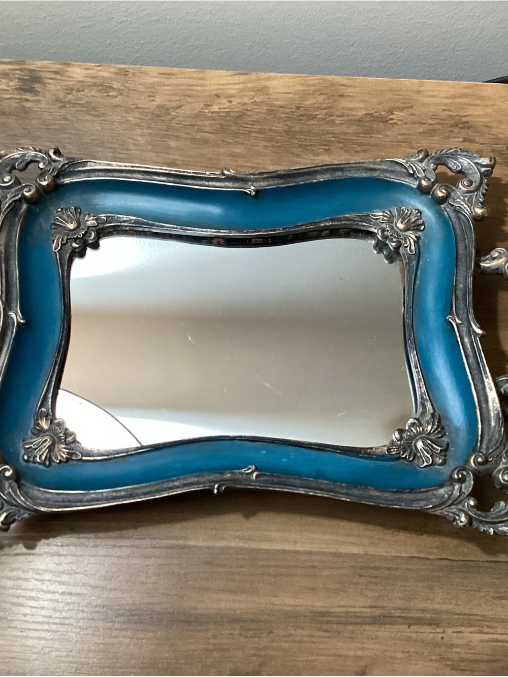 Vintage-Style Teal Frame Mirror
